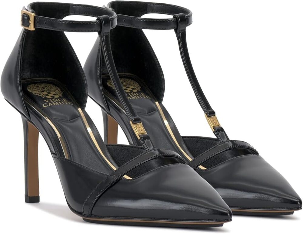 Vince Camuto Branor T-Strap Pumps Black Leather Size 12M Stiletto NIB